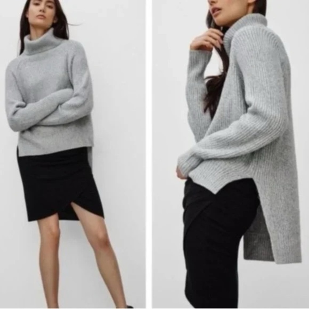 ARITZIA WILFRED FREE 100% merino wool light grey turtleneck sweater M
